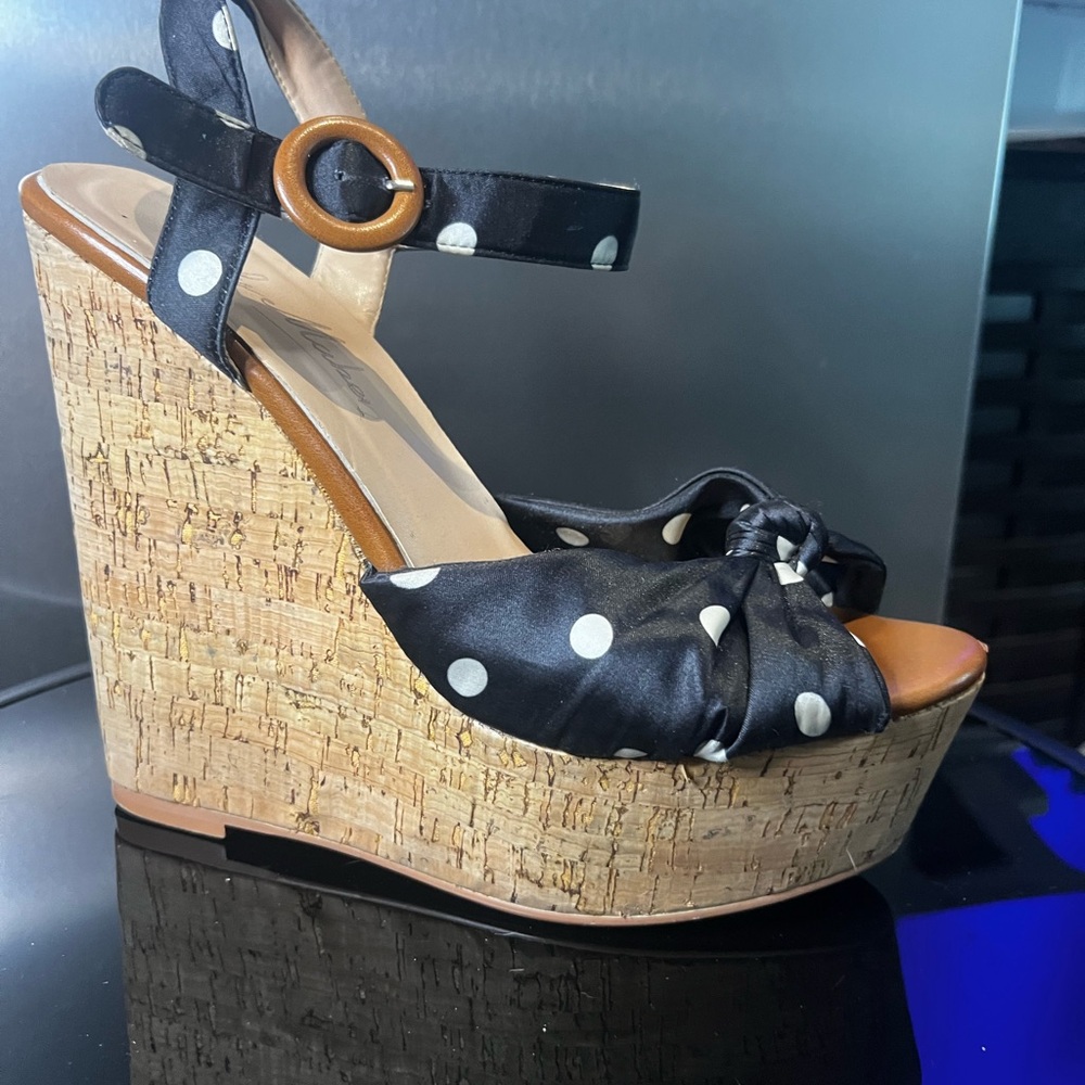 Black and White Wedge Sandals with Polka Dot Straps